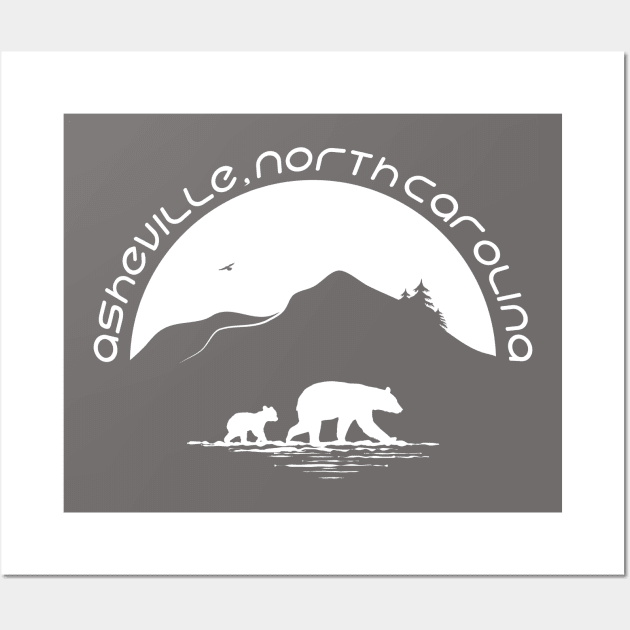 Momma Black Bear & Cubs - Asheville, NC - WO Grey 11 Wall Art by AVL Merch